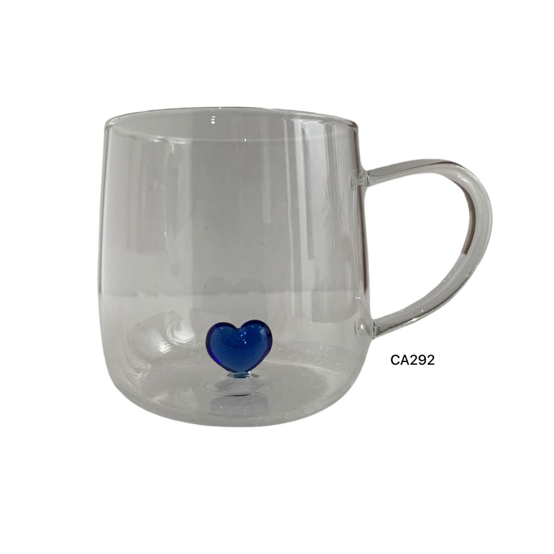 Taza cristal transparente corazon azul 400ml